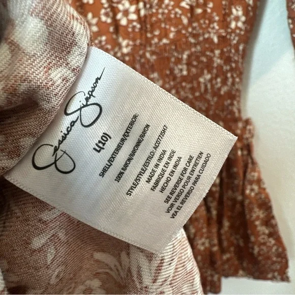 Jessica Simpson Floral White And Rust Girls' Dress With Ruffles Sz L (10) / NWT - Picture 11 of 12